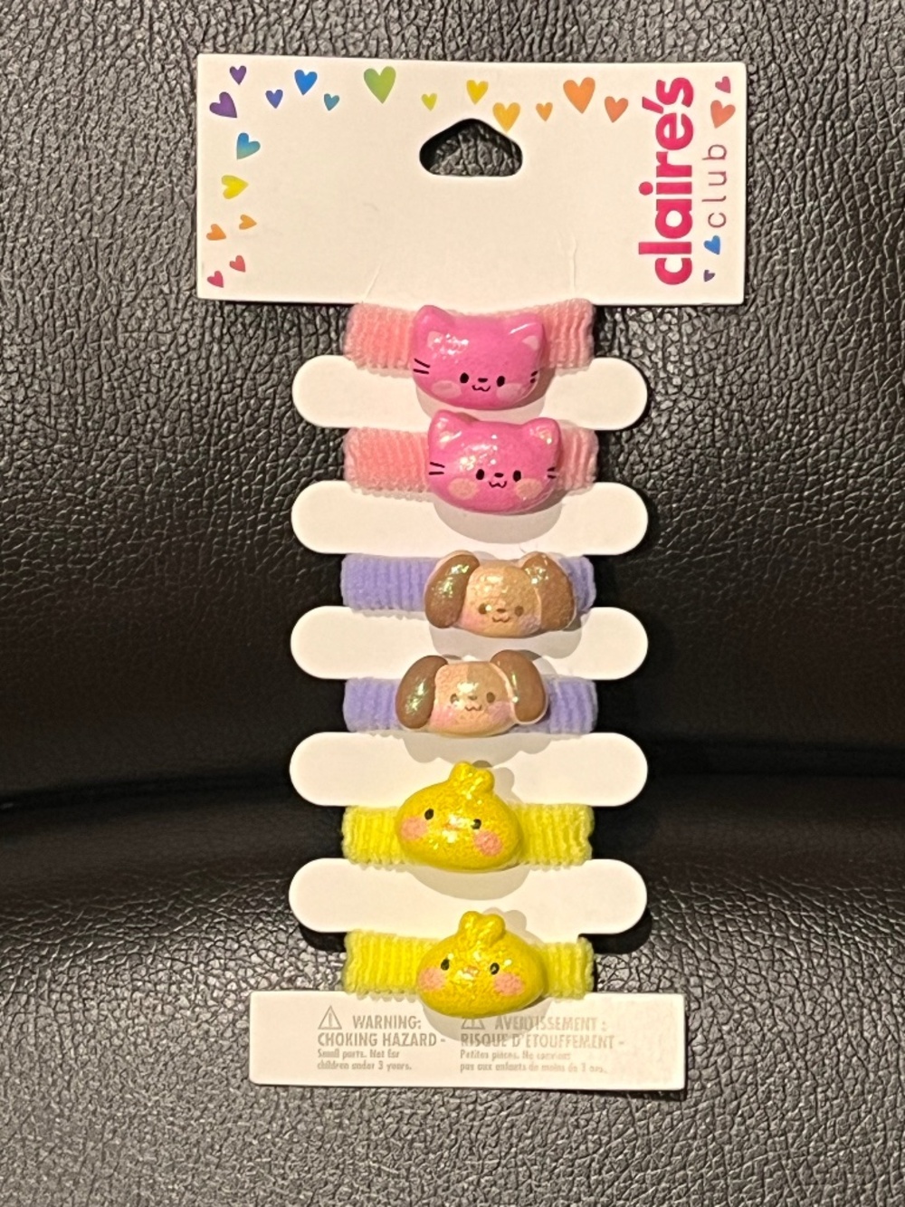 Claire’s Club Cat Dog & Chick Ponytail Hair Elastics | Set of 6 NWT